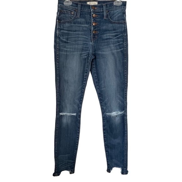 Madewell Hi-Rise Skinny Chewed Hem Distressed Button Fly Jeans Size 26 / 2 - Picture 1 of 13